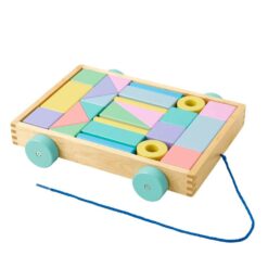 עגלת קוביות עץ צבעוניות