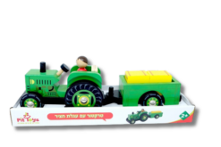 טרקטור עם עגלת חציר מעץ Pit toys