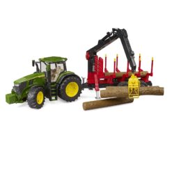 טרקטור ג'ון דיר עגלת עצים ו-4 בולי עץ 7R 350 bruder